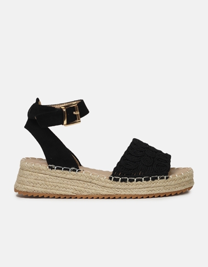 Εικόνα της Flat suede εσπαντρίγιες με πλεκτή φάσα Μαύρο