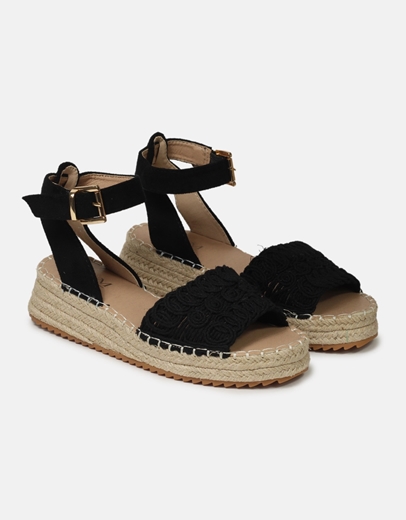 Εικόνα της Flat suede εσπαντρίγιες με πλεκτή φάσα Μαύρο