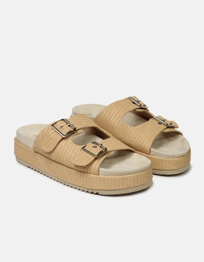 Εικόνα της Σανδάλια με διπλό τοκά και σχέδιο πλέξης Κάμελ