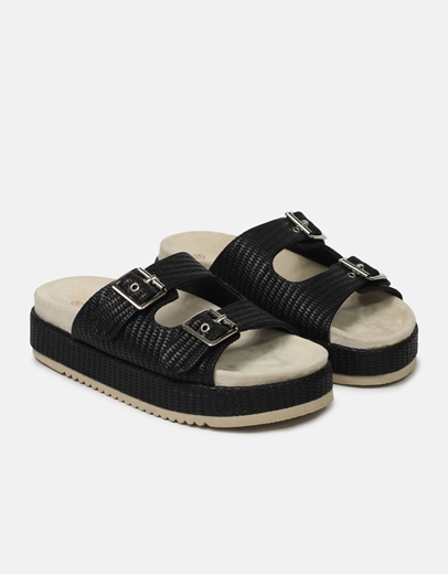 Εικόνα της Σανδάλια με διπλό τοκά και σχέδιο πλέξης Μαύρο