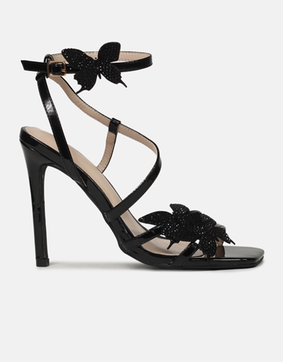 Εικόνα της Πέδιλα σε καρέ γραμμή με πεταλούδες Μαύρο