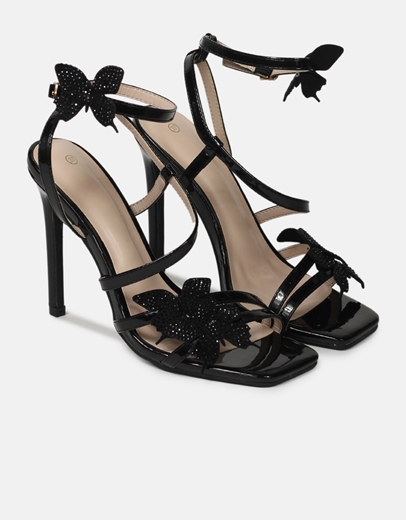 Εικόνα της Πέδιλα σε καρέ γραμμή με πεταλούδες Μαύρο