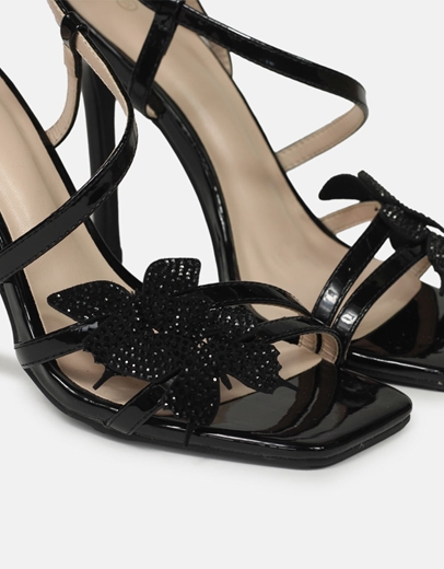 Εικόνα της Πέδιλα σε καρέ γραμμή με πεταλούδες Μαύρο