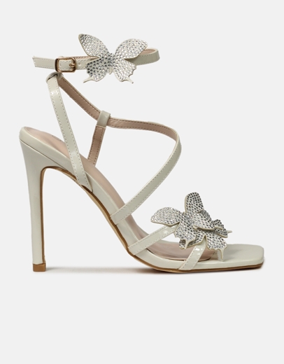 Εικόνα της Πέδιλα σε καρέ γραμμή με πεταλούδες Εκρού