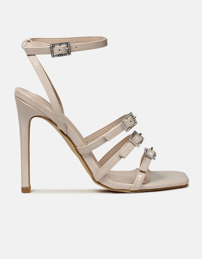 Εικόνα της Ψηλοτάκουνα πέδιλα λουστρίνι σε καρέ γραμμή Μπεζ