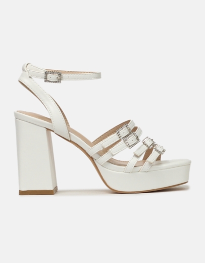 Εικόνα της Πέδιλα με τετράγωνο τακούνι και λεπτομέρεις από strass Λευκό