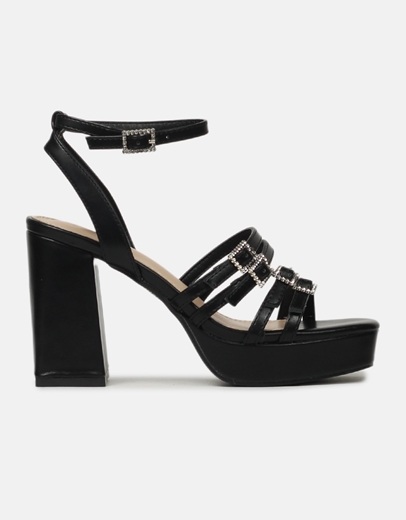 Εικόνα της Πέδιλα με τετράγωνο τακούνι και λεπτομέρεις από strass Μαύρο