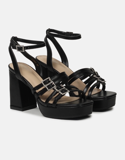 Εικόνα της Πέδιλα με τετράγωνο τακούνι και λεπτομέρεις από strass Μαύρο