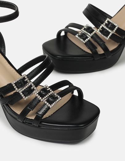 Εικόνα της Πέδιλα με τετράγωνο τακούνι και λεπτομέρεις από strass Μαύρο