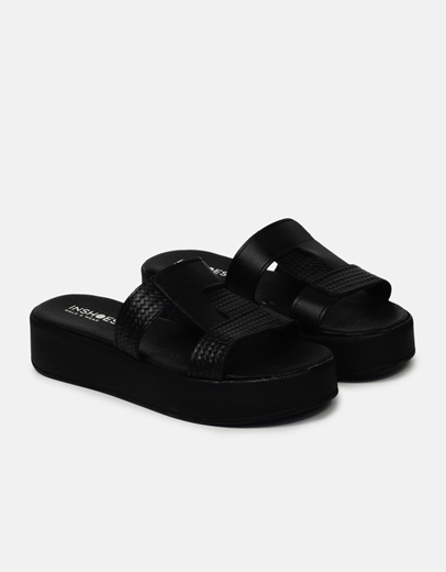 Εικόνα της Δερμάτινα σανδάλια flatforms Μαύρο