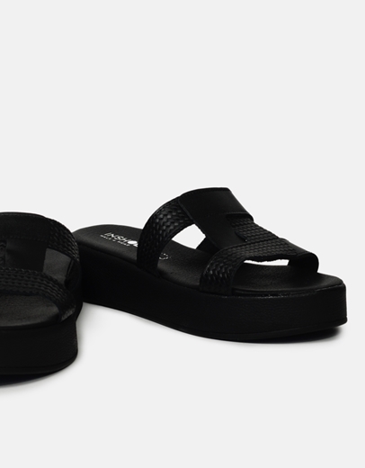 Εικόνα της Δερμάτινα σανδάλια flatforms Μαύρο