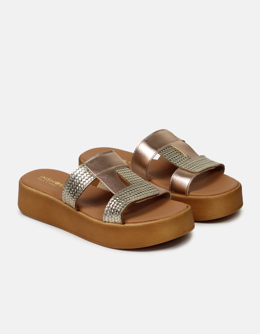 Εικόνα από Δερμάτινα σανδάλια flatforms Χαλκός