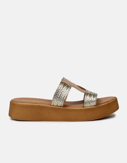 Εικόνα της Δερμάτινα σανδάλια flatforms Χαλκός