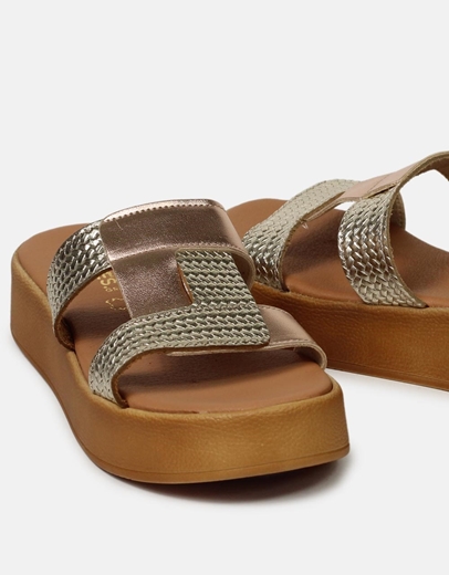 Εικόνα της Δερμάτινα σανδάλια flatforms Χαλκός