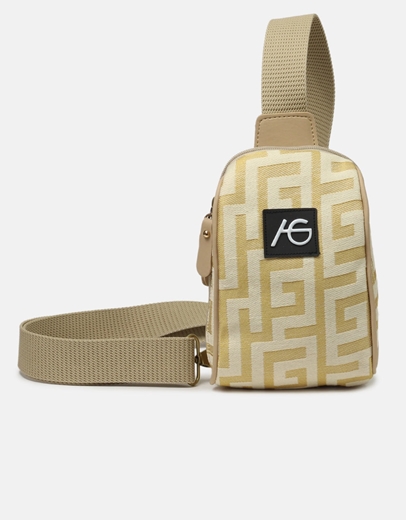 Εικόνα της Crossbody χειροποίητο τσαντάκι με μαίανδρο Μπεζ/Χρυσό