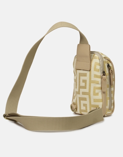 Εικόνα της Crossbody χειροποίητο τσαντάκι με μαίανδρο Μπεζ/Χρυσό