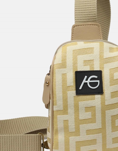 Εικόνα της Crossbody χειροποίητο τσαντάκι με μαίανδρο Μπεζ/Χρυσό