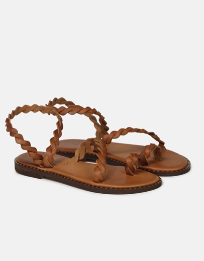 Εικόνα της Δερμάτινα flat σανδάλια Ελληνικής Κατασκευής με σχέδιο κοτσιδάκι Ταμπά