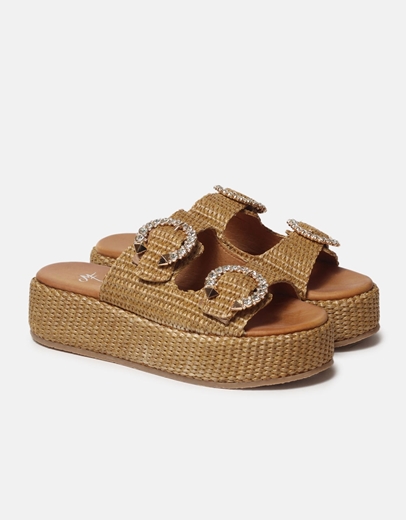 Εικόνα της Δερμάτινα flatforms σανδάλια Ελληνικής Κατασκευής με πετράδια Ταμπά