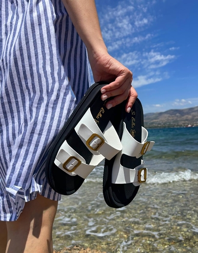 Εικόνα της Σανδάλια Ελληνικής Κατασκευής με διπλό τοκά Λευκό