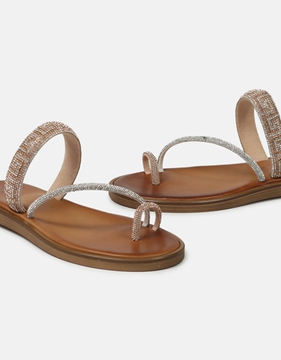 Εικόνα της Δερμάτινα flat σανδάλια Ελληνικής Κατασκευής με μοτίβο μαιάνδρου Χαλκός