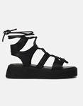 Εικόνα από Δερμάτινα lace up σανδάλια flatforms Μαύρο