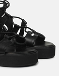 Εικόνα από Δερμάτινα lace up σανδάλια flatforms Μαύρο