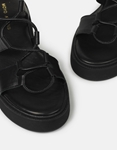 Εικόνα από Δερμάτινα lace up σανδάλια flatforms Μαύρο