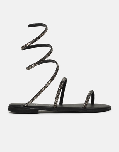 Εικόνα της Δερμάτινα Ελληνικής Κατασκευής lace up σανδάλια flat Μαύρο