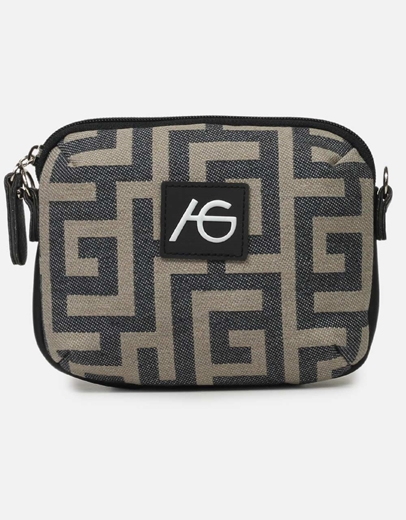 Εικόνα της Χιαστί χειροποίητο τσαντάκι με μαίανδρο Μαύρο/Μπεζ