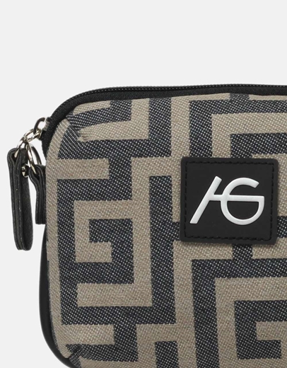 Εικόνα της Χιαστί χειροποίητο τσαντάκι με μαίανδρο Μαύρο/Μπεζ