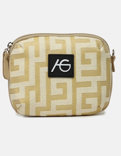 Εικόνα της Χιαστί χειροποίητο τσαντάκι με μαίανδρο Μπεζ/Χρυσό