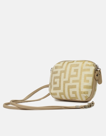 Εικόνα της Χιαστί χειροποίητο τσαντάκι με μαίανδρο Μπεζ/Χρυσό