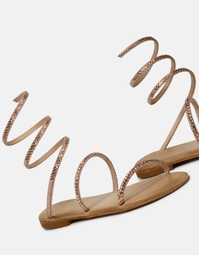 Εικόνα της Δερμάτινα Ελληνικής Κατασκευής lace up σανδάλια flat Χαλκός