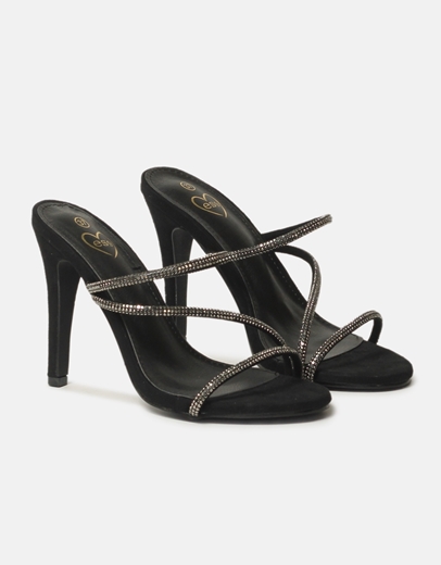 Εικόνα της Mules με λεπτό τακούνι και strass Μαύρο
