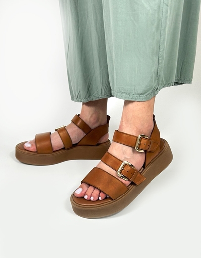 Εικόνα της Δερμάτινα σανδάλια flatforms Ελληνικής Κατασκευής με διπλό τοκά Ταμπά