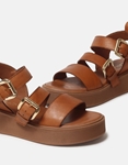 Εικόνα από Δερμάτινα σανδάλια flatforms CARAD με διπλό τοκά Ταμπά