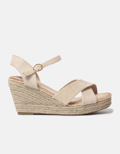 Εικόνα της Εσπαντρίγιες Εσπαντρίγιες peep toe Ελληνικής κατασκευής με μπαρέτα με μπαρέτα και χιαστί σχέδιο Μπεζ