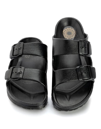 Εικόνα της Σανδάλια flat Ελληνικής κατασκευής  με διπλή φάσα Μαύρο