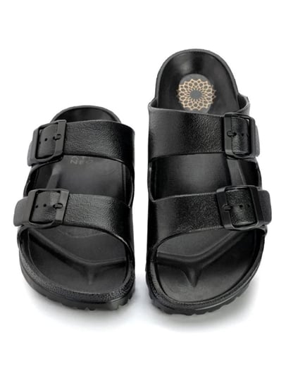 Εικόνα της Σανδάλια flat Ελληνικής κατασκευής  με διπλή φάσα Μαύρο