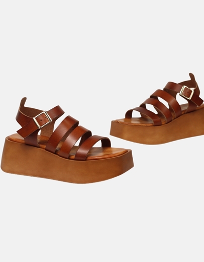 Εικόνα της Δερμάτινες πλατφόρμες Ελληνικής κατασκευής με λουριά Ταμπά