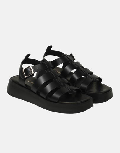 Εικόνα της Σανδάλια flatforms Ελληνικής κατασκευής με παράλληλα λουριά Μαύρο