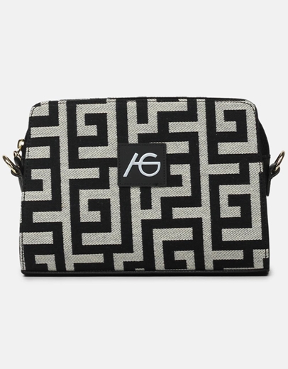 Εικόνα της Χειροποίητο τσαντάκι με μαίανδρο χιαστί ελληνικής κατασκευής Μαύρο