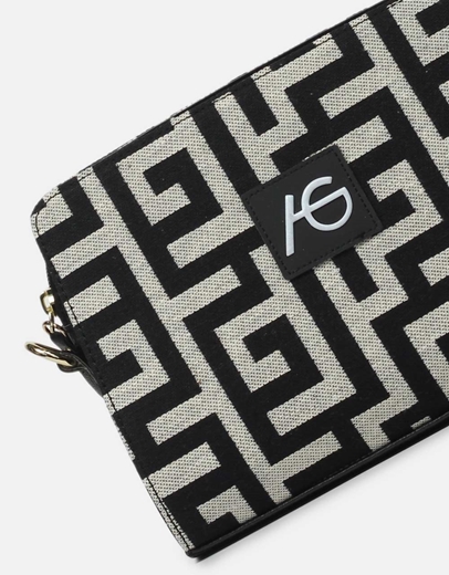 Εικόνα της Χειροποίητο τσαντάκι με μαίανδρο χιαστί ελληνικής κατασκευής Μαύρο