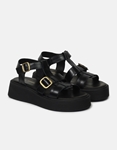 Εικόνα από Δερμάτινα σανδάλια flatforms Μαύρο