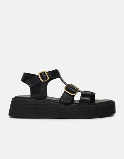 Εικόνα της Δερμάτινα flatforms Ελληνικής κατασκευής Μαύρο