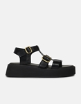 Εικόνα από Δερμάτινα σανδάλια flatforms Μαύρο