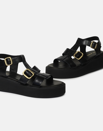 Εικόνα της Δερμάτινα flatforms Ελληνικής κατασκευής Μαύρο