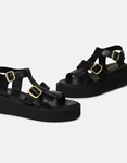 Εικόνα από Δερμάτινα σανδάλια flatforms Μαύρο