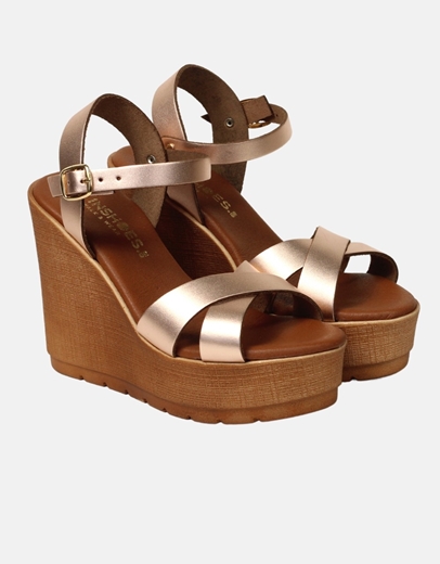 Εικόνα της Δερμάτινες πλατφόρμες χιαστί με μπαρέτα Ελληνικής κατασκευής Χαλκός